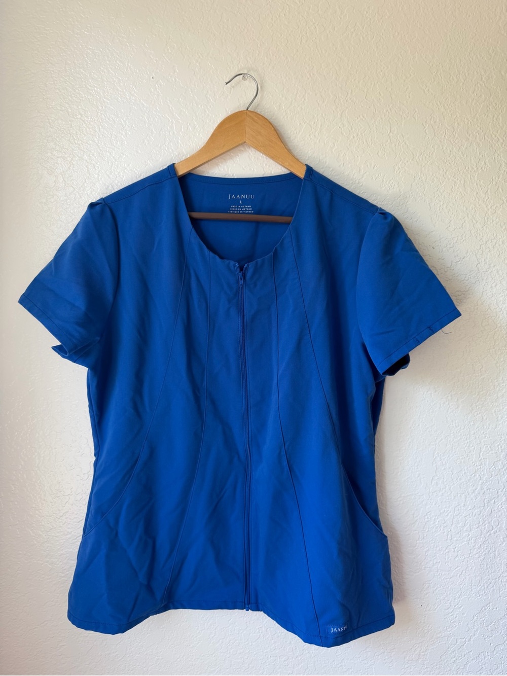 Jaanuu Royal Blue Zip-front Scrub Top Size L